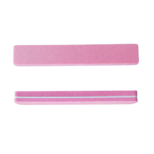 Two pink rectangular nail files shown horizontally on a plain white background.