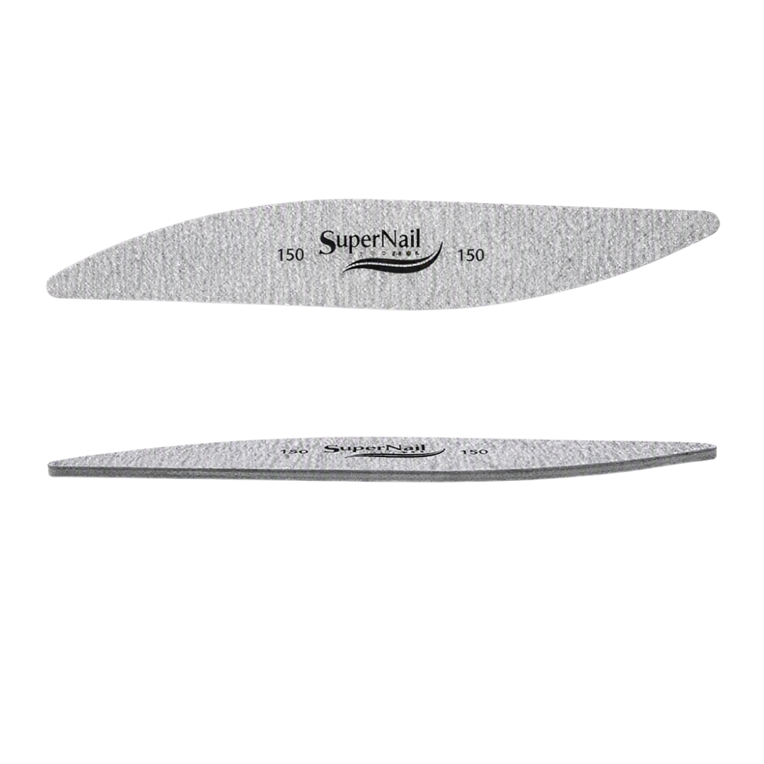 Two gray SuperNail 150 grit nail files shown horizontally on a plain white background.