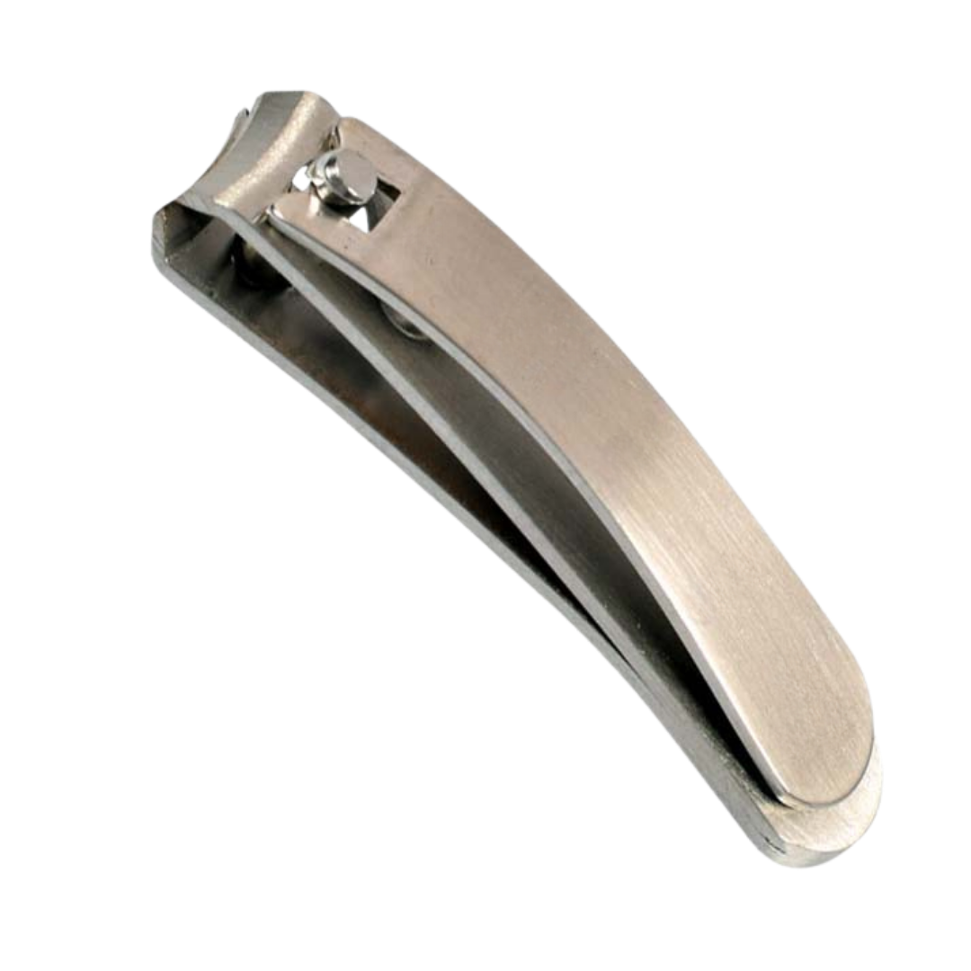 A stainless steel toenail clippers with a brushed metal finish, shown on a plain white background.