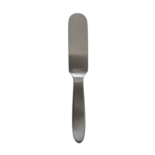 A stainless steel foot file with a wide, flat blade and a smooth handle, shown vertically against a plain white background.