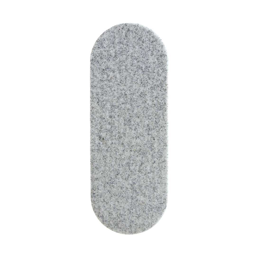 A gray disposable grit pad with rounded corners for oval foot file, shown vertically against a plain white background.