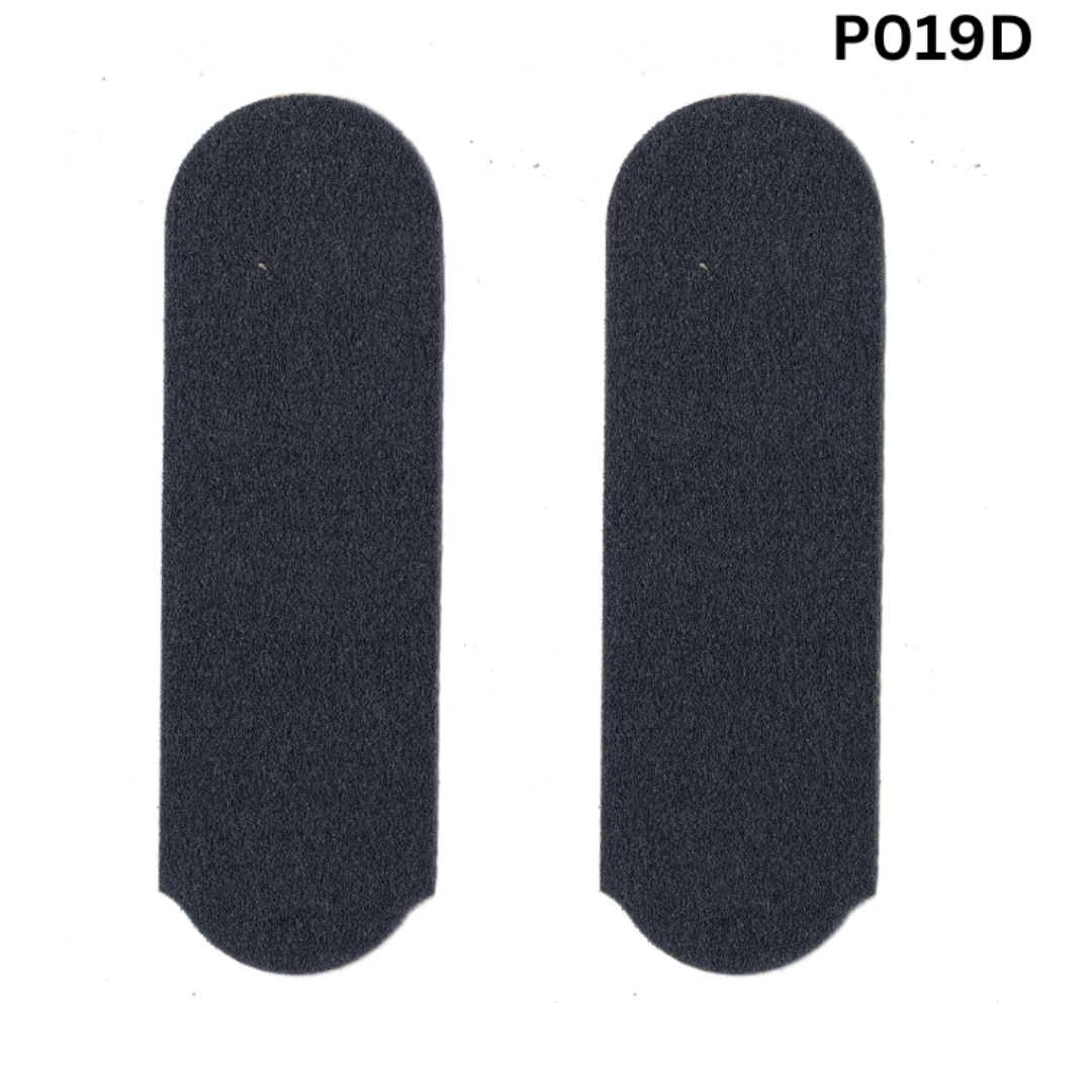 P019D - Replaceable Foot file grit pads 80 Grit 2 pack | Two black rectangular foot file grit pads on a white background with 'P019D' text