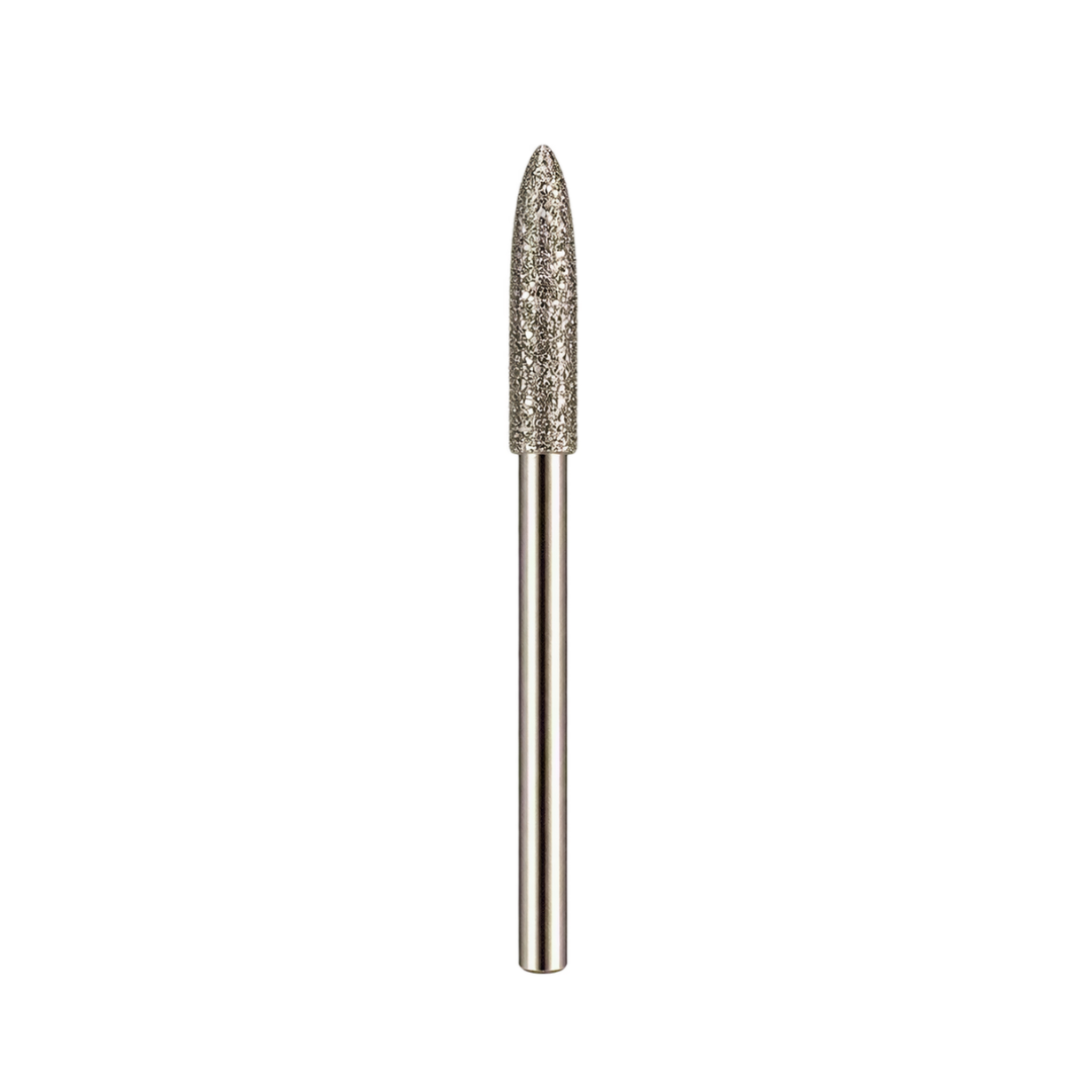 A single metallic nail drill bit with a textured, diamond-coated cutting tip and a smooth cylindrical shank, shown vertically against a plain white background.