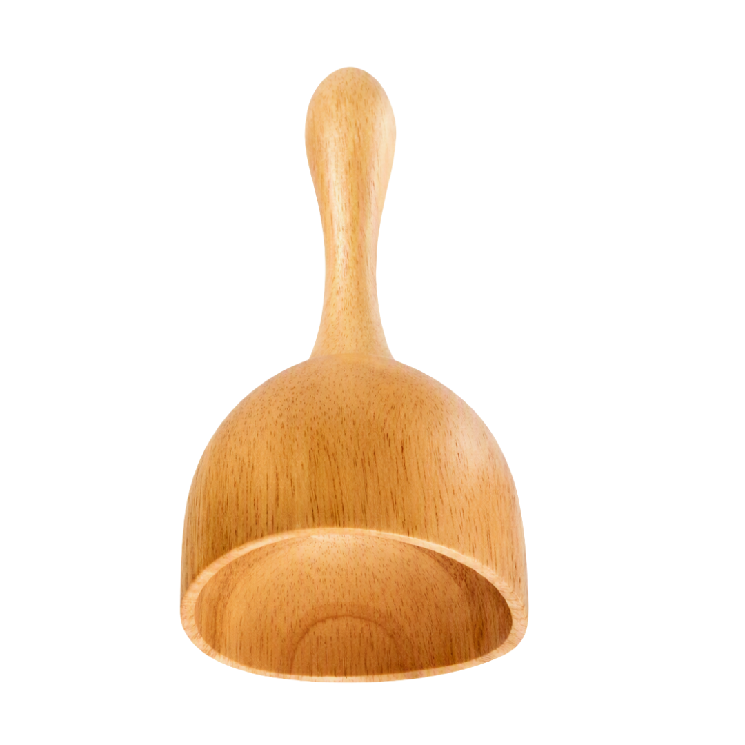 A small wooden bell cup massage tool with a rounded bowl and a short handle, shown on a plain white background.