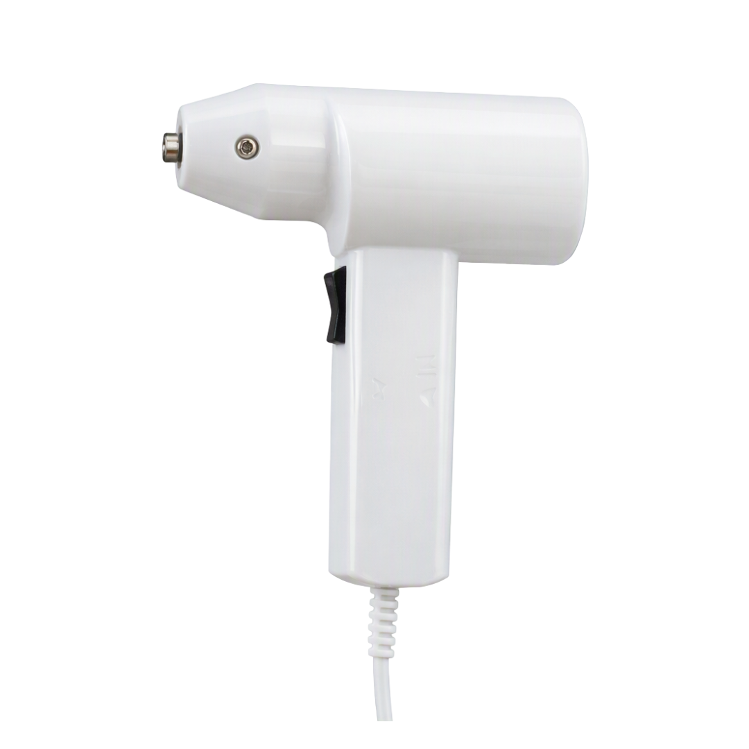 A white handheld frimator handle with a black switch and a white cord, shown against a plain white background.