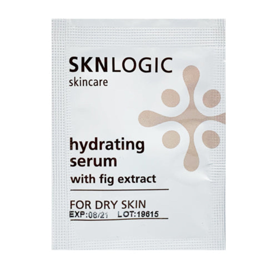 SKN085 SLNLOGIC Hydrating Serum Sample Sachet | SKNLOGIC hydrating serum packet with fig extract for dry skin on a white background