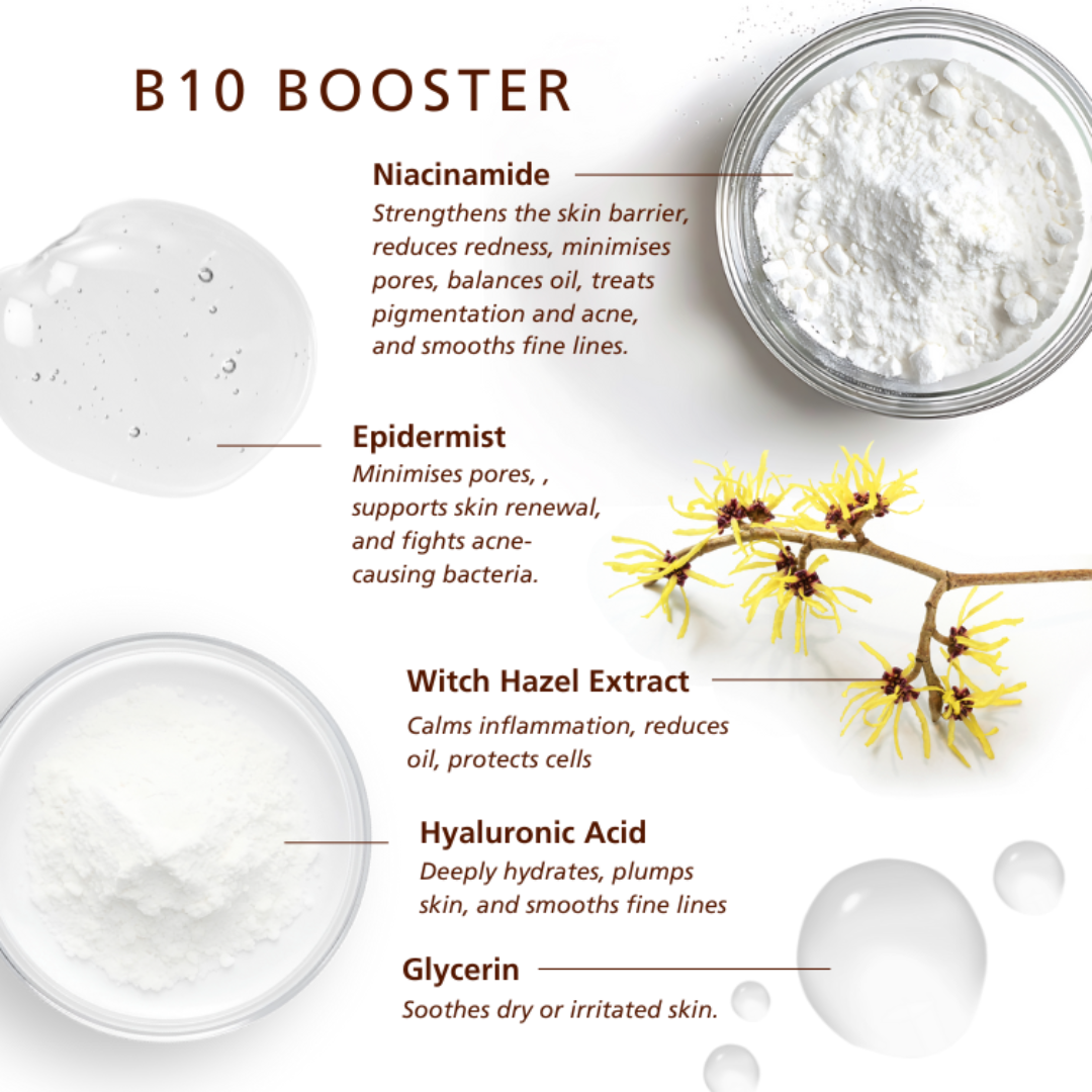 B10 Booster ingredients with text on a white background