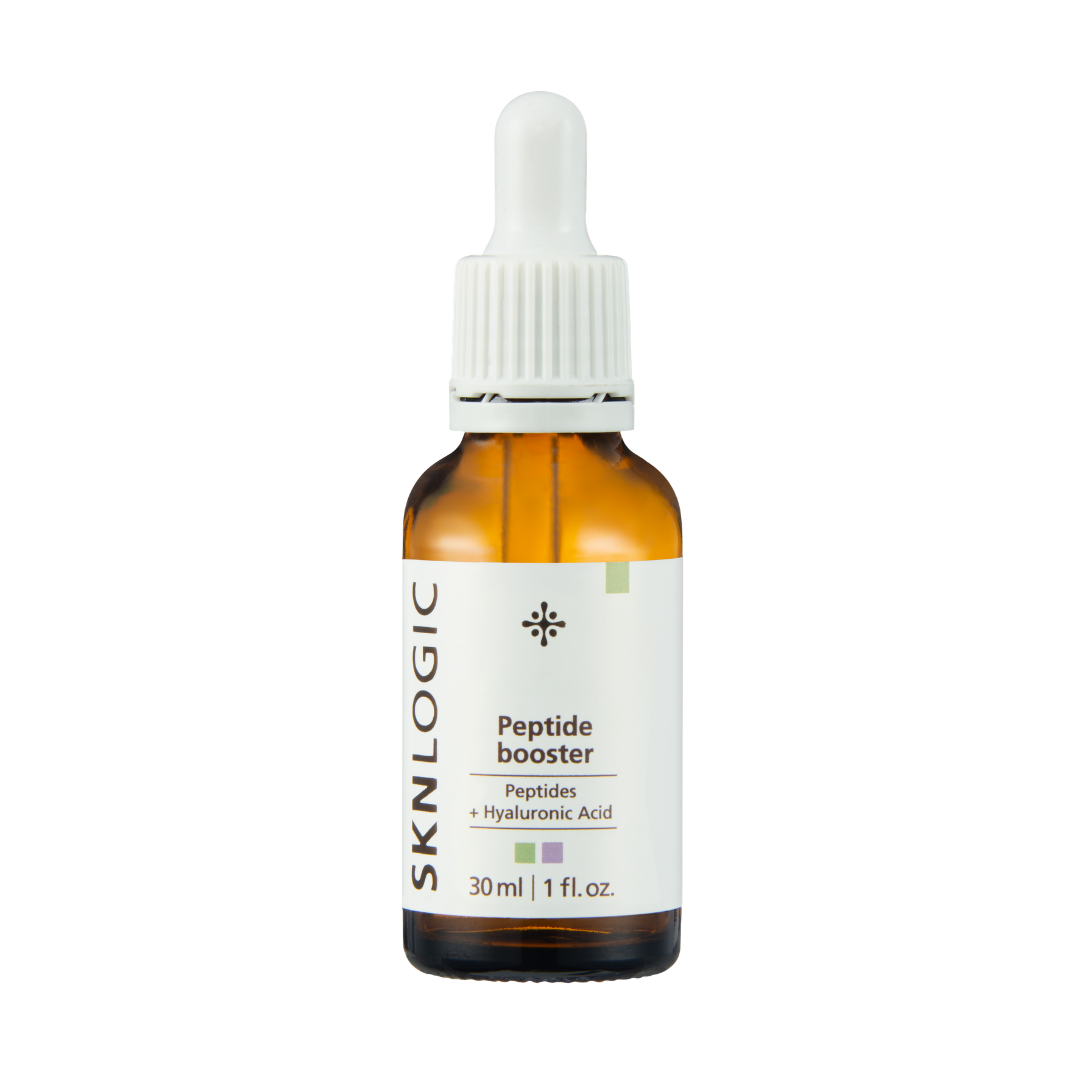 SKN140 SKNLOGIC Peptide Booster Serum 0ml | SKNLOGIC Peptide booster serum in a 30 ml amber glass dropper bottle with a white cap and white label.