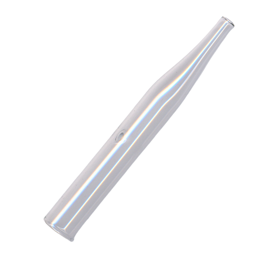 A single glass cylindrical vacuum suction ventouse with a small oval cutout, shown diagonally on a plain white background.