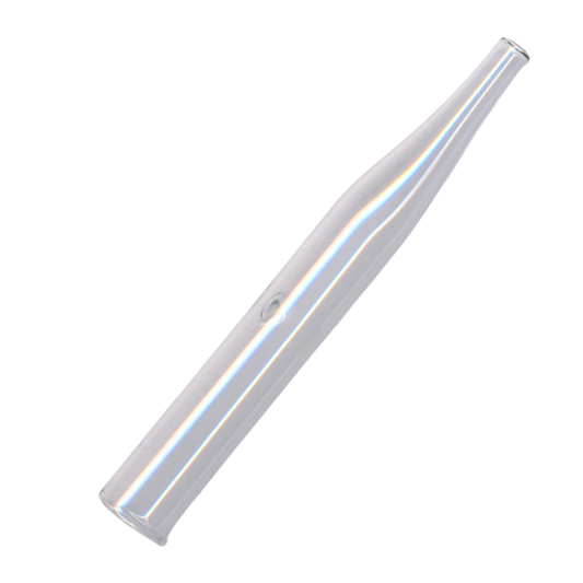 A single glass cylindrical vacuum suction ventouse with a small oval cutout, shown diagonally on a plain white background.
