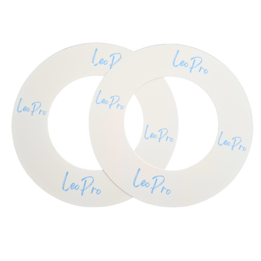 Two white wax pot collar rings with the brand name 'LEOPRO' printed in blue.