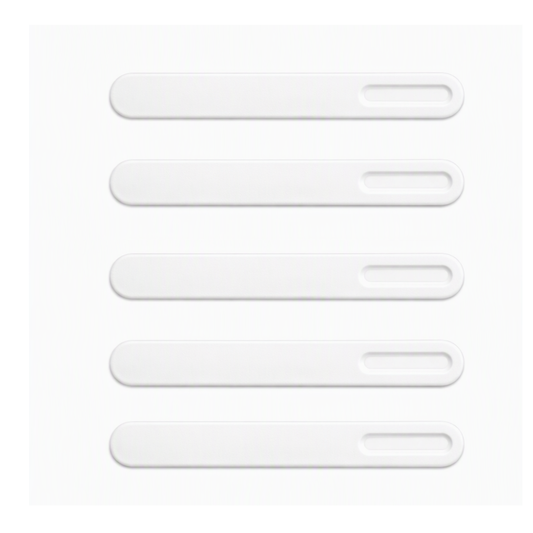 Five White plastic spatulas on a white background