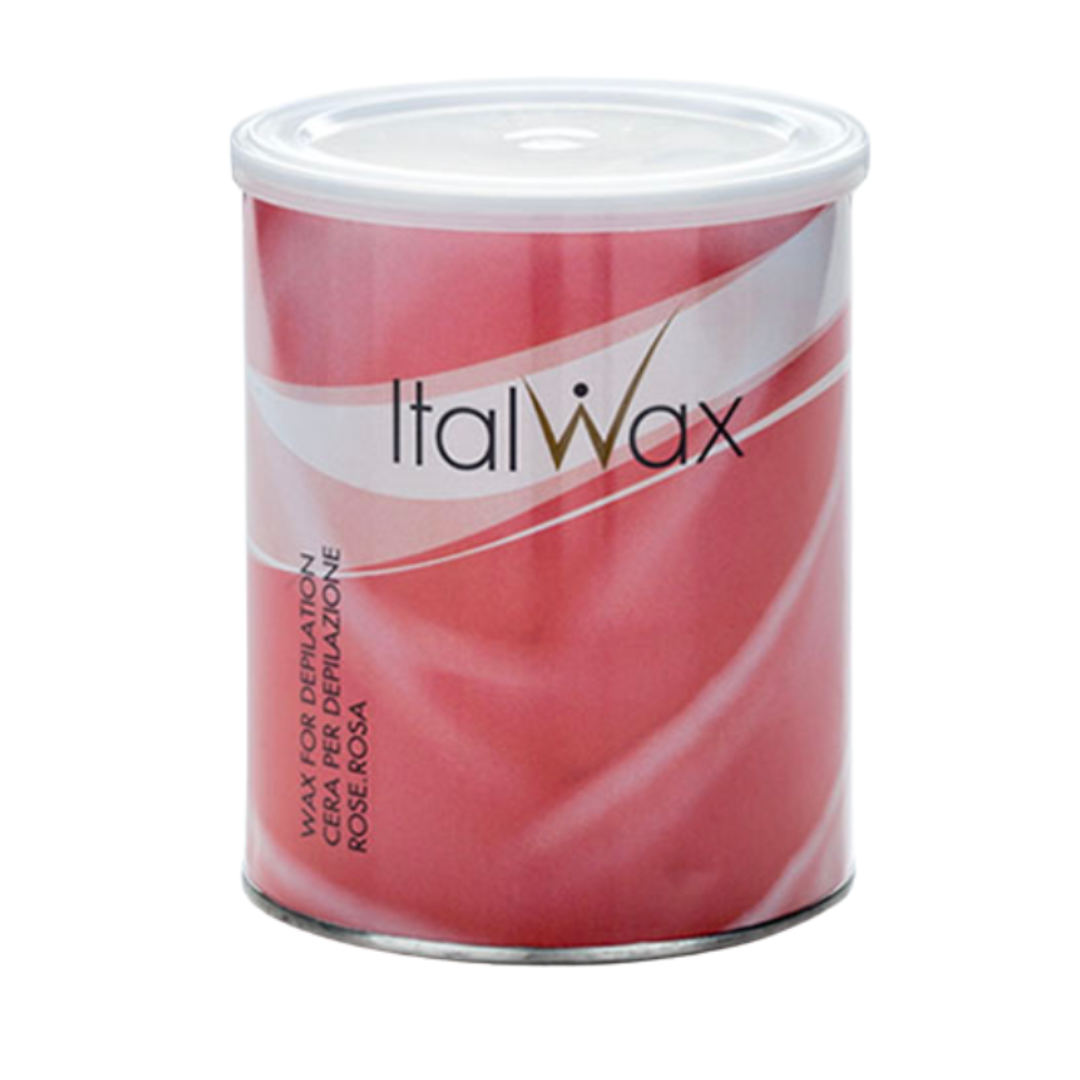 W336 Italwax 800g Rose Cold Strip Wax | A pink and white 800g metal tin of Italwax Rose cold strip wax hair removal wax, with name and Italwax brand printed onto it.