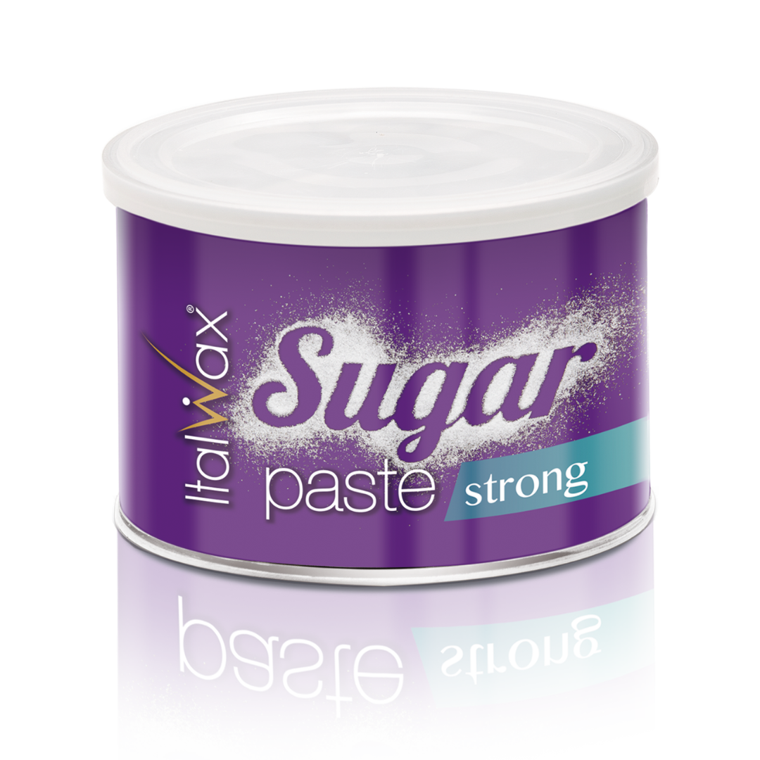 W354 Italwax Strong Sugar Paste Wax | A cylindrical can of Italwax Sugar Paste Strong wax, featuring a purple label with a white lid, set against a clean white background with a soft reflection.