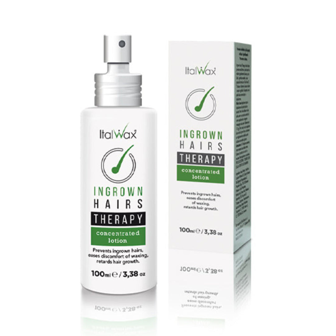 W356 Italwax Ingrown Hair Therapy 100ml | Italwax ingrown hair therapy for preventing ingrown hairs in white bottle with spray and packaging box