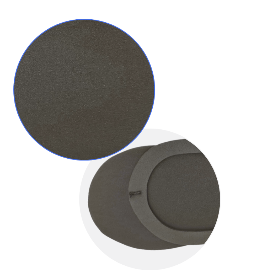 Z701K Black Disposable EVA foam slippers | Two round close up of black foam EVA slippers fabric and band on foot on a white background