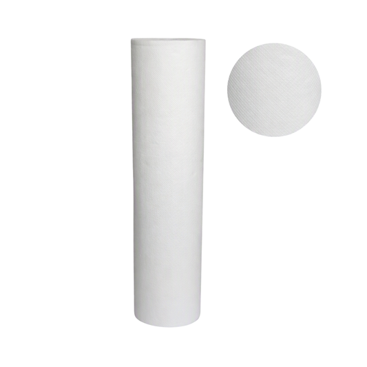 A white 2 ply paper roll shown upright on a plain white background, with a circular inset detail of the textured inner surface.