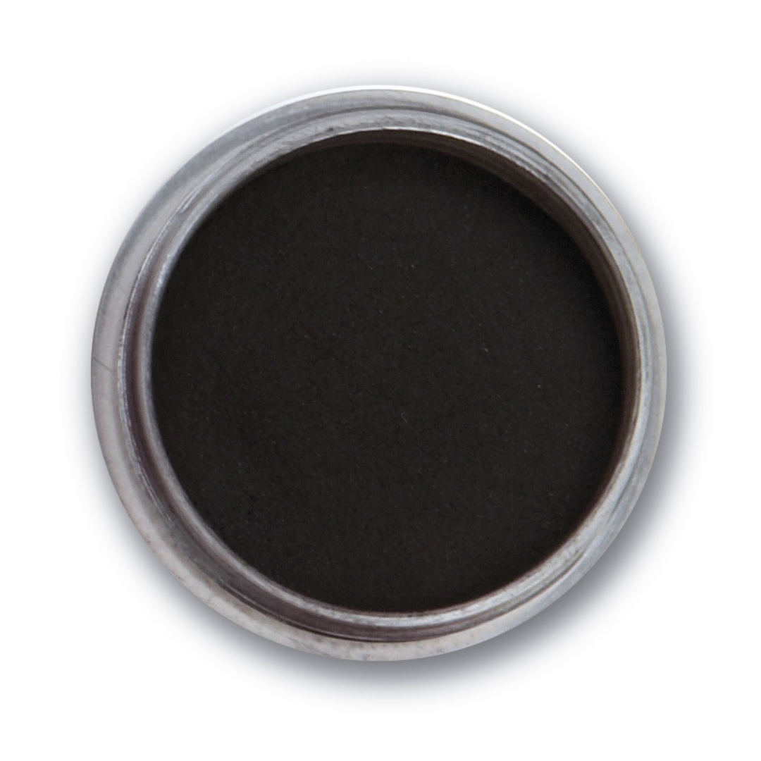 A round container filled with a very dark black Supernail acrylic powder, shown from above on a white background.