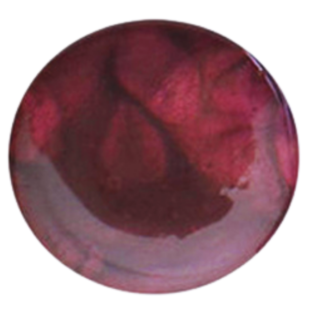 A circular, dome-shaped Supernail Nail Gel swatch with a marbled pattern of deep burgundy red and soft pink, shown on a plain white background.