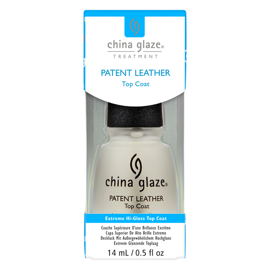 China Glaze Patent Leather nail polish top coat packaging on a white background