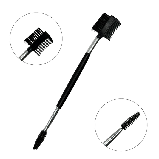 Black and silver brush and comb set on a white background