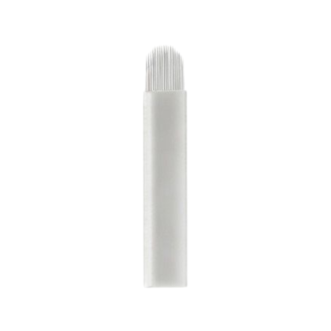 A white micro blading needle with a dense, rounded needle head, shown vertically against a plain white background.