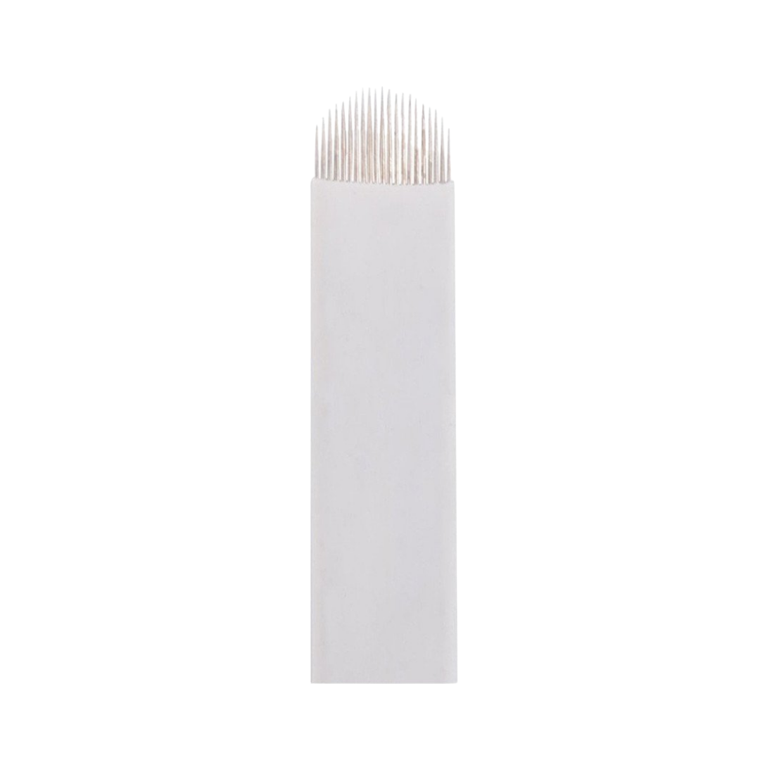White rectangular micro-blading needle on a plain white background.