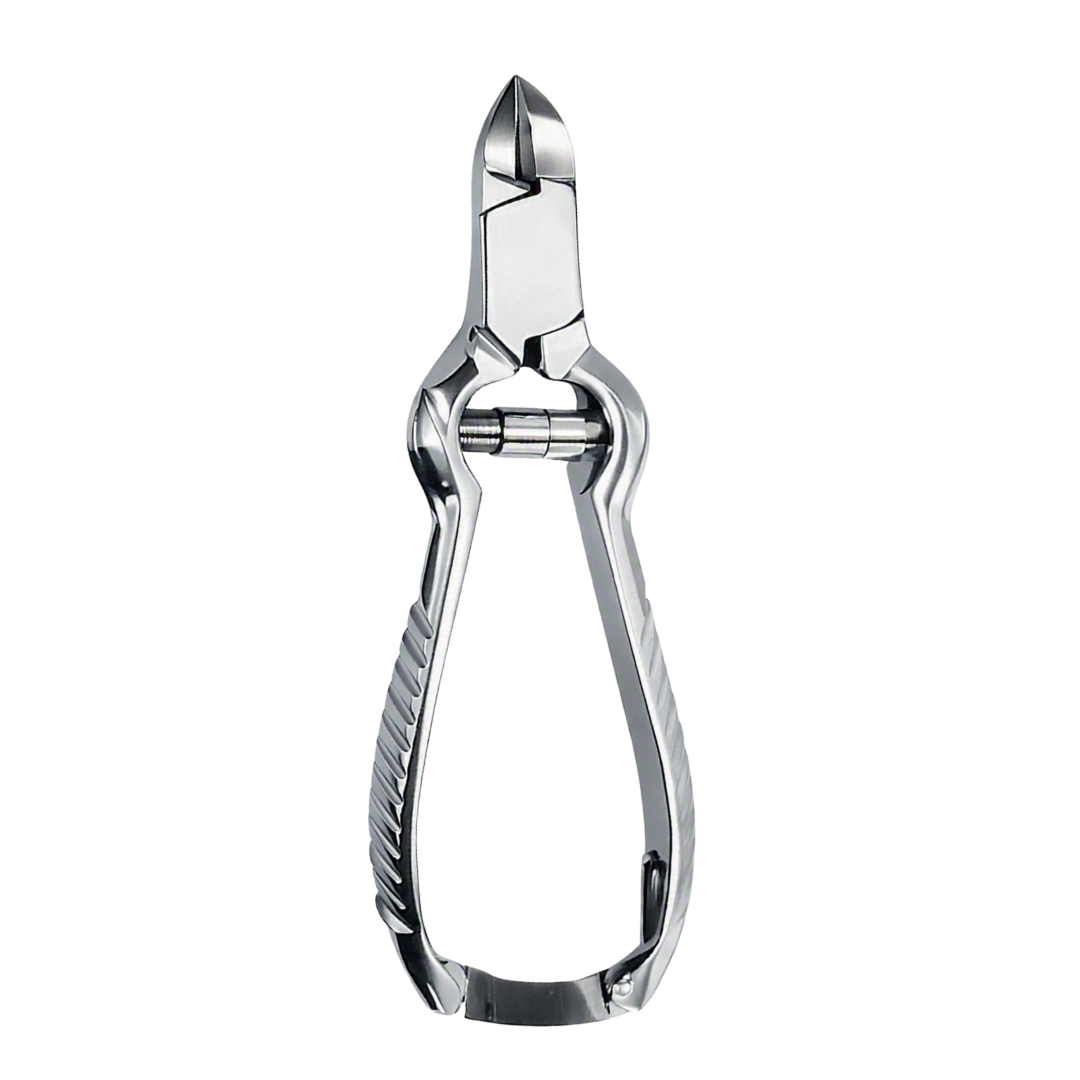 A polished stainless steel nail clipper shown on a solid white background.