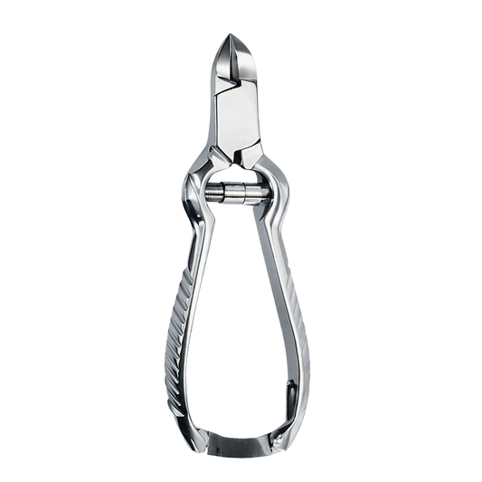 A polished stainless steel nail clipper shown on a solid white background.