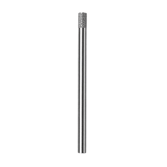 A single metallic silver cylindrical e-file drill bit with a knurled textured top, shown vertically against a solid white background.