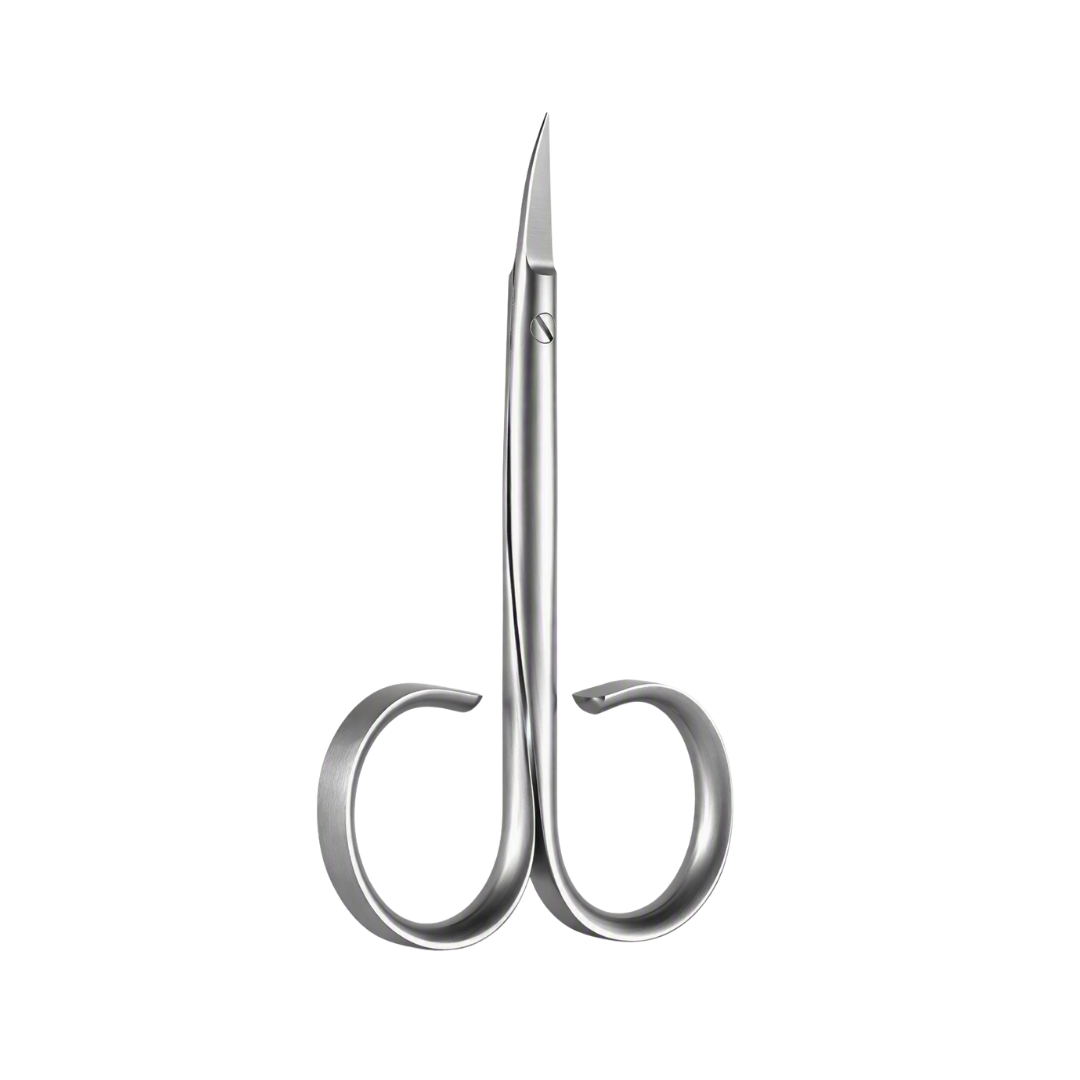 A Rubis pair of metallic silver nail scissors with a sleek, curved design, shown on a solid white background.