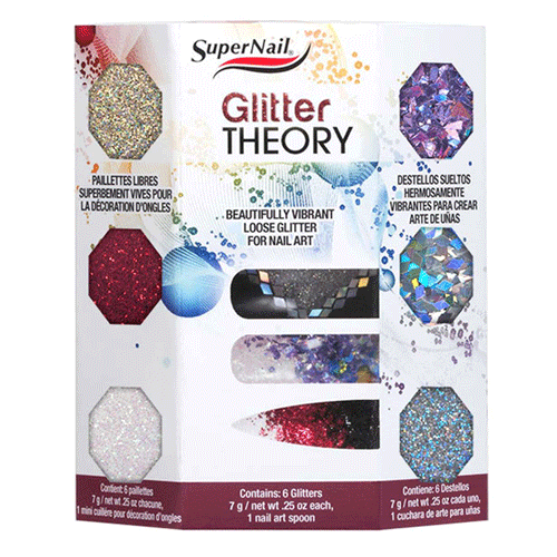 Supernail Glitter Theory Kit with 6 Glitters to create different nail art. designs