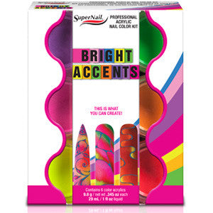 Bright Accent Coloured Acrylic Kit with 6 Neon Colours & Acrylic Liquid