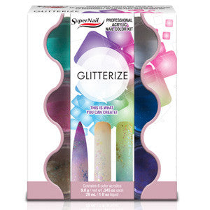 Glitterize Coloured Acrylic Kit wiht 6 Glitter Powders & Acrylic Liquid