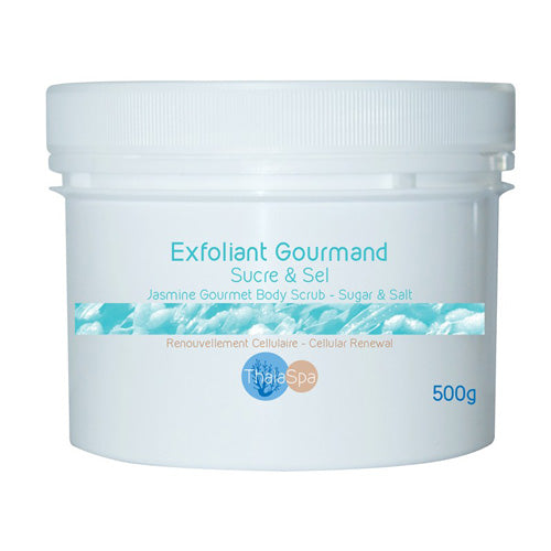 Thalaspa Jasmine Gourmet Body Scrub is made of Sugar and Salt. Available in 500g