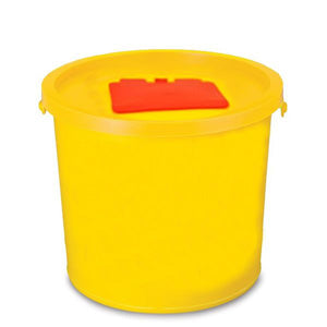 1lt Plastic Sharps Bin to dispose of medical waste easily and safely.