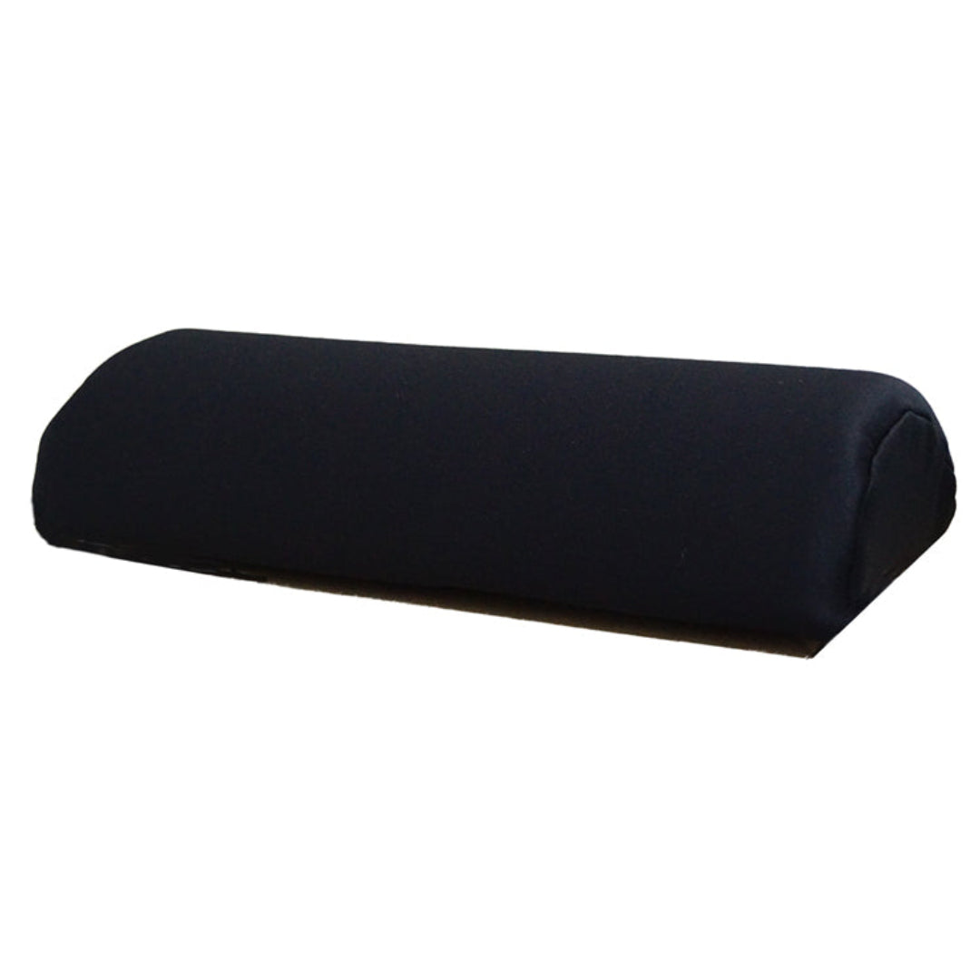 A black cylindrical bolster pillow with a smooth fabric cover, shown on a plain white background.