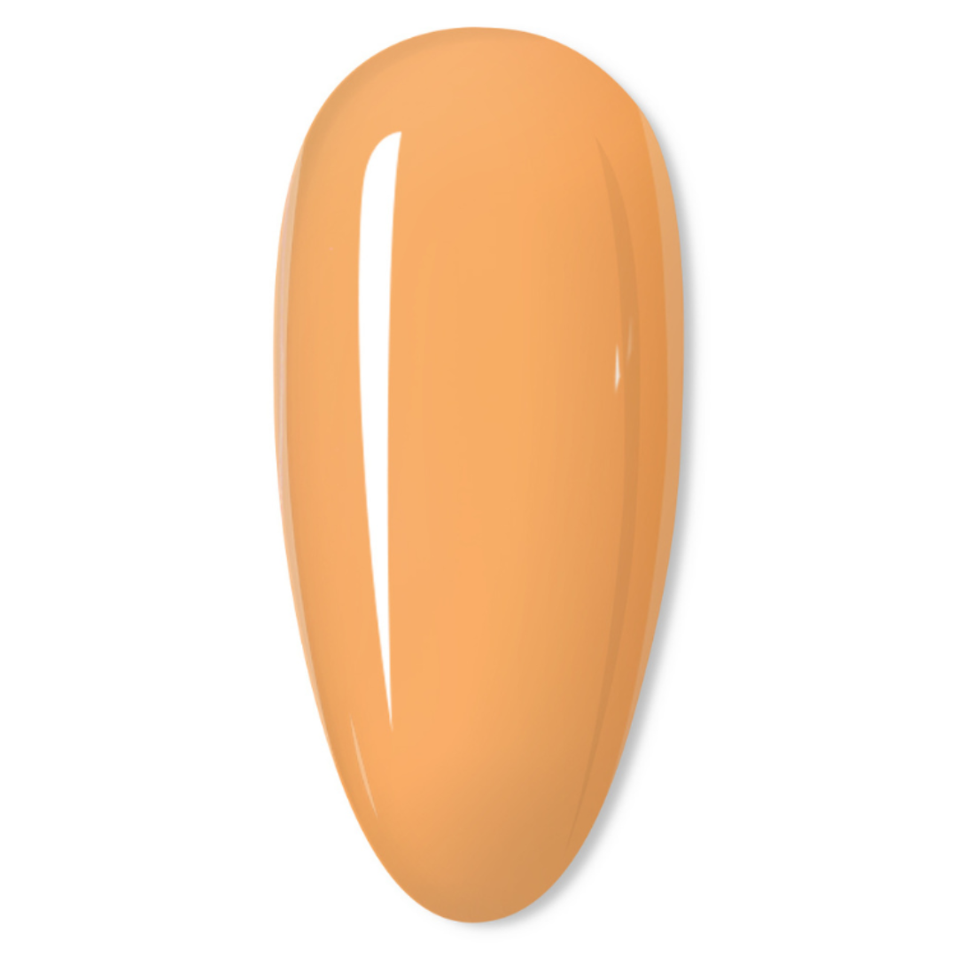 A glossy, smooth nail color swatch in a warm peachy orange shade, centered on a clean white background.