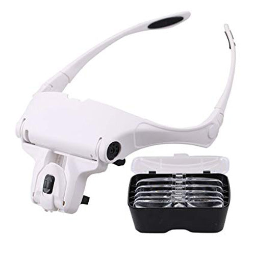 LED Magnifier Headband Lamp used for microblading with 5 inter changeable lenses to magnify up to 3.5 times
