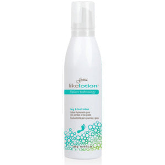 A foam nozzle can of Gena Like Lotion foot cream with a label featuring green and white design elements.