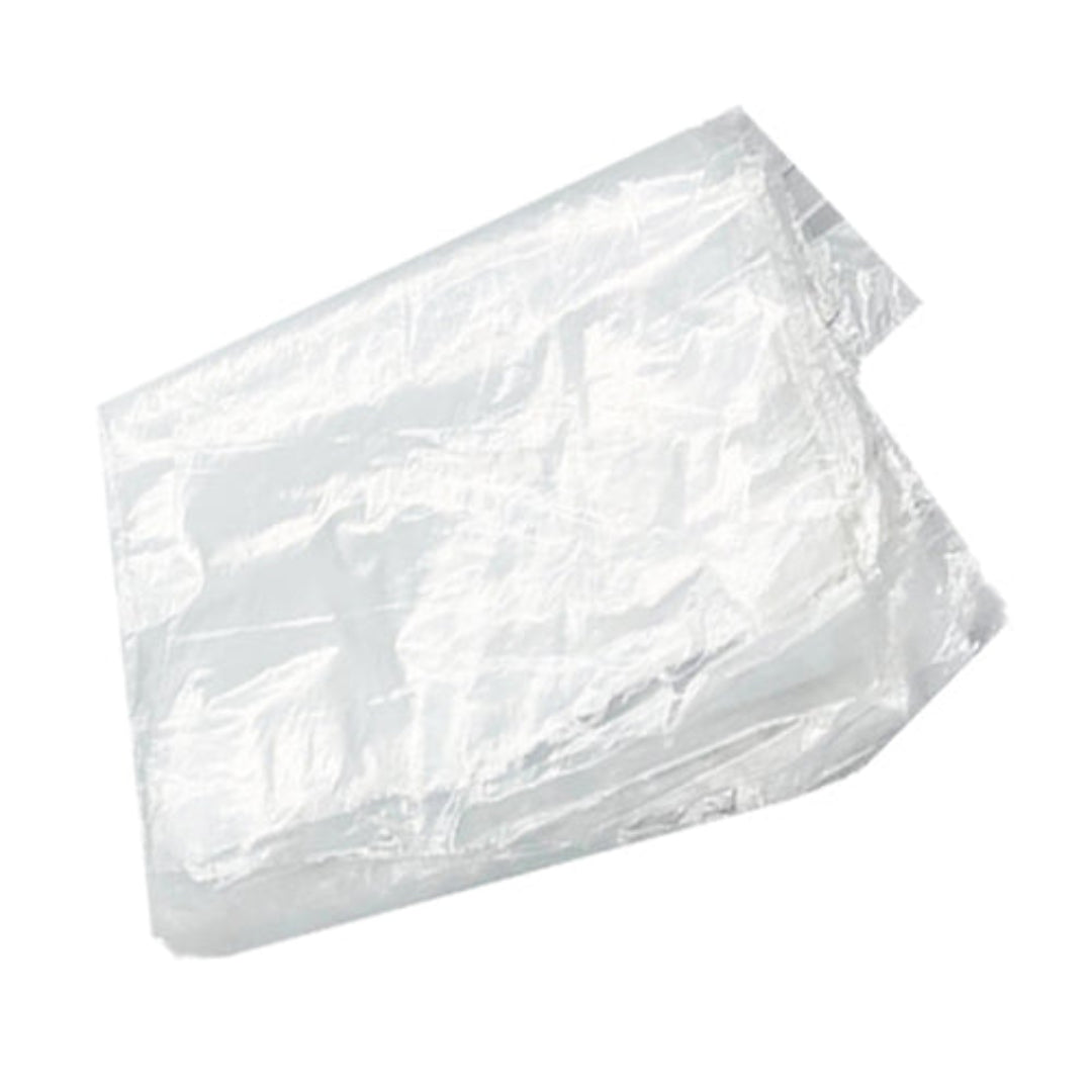 A stack of clear plastic bags with a crinkled texture, shown on a plain white background.