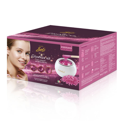Italwax Glowax Kit contains heater, wax pre- and after lotion to perform facial waxing treatments