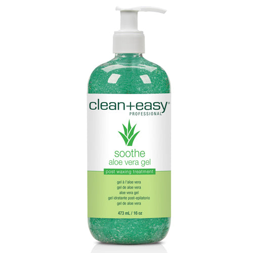 Clean+easy Soothe Aloe Vera Gel in 473ml pump bottle cools and soothes the skin after wax and laser treatments