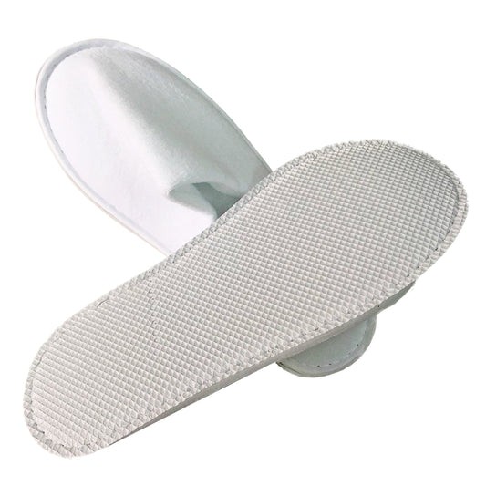 White Velour Slippers Closed Toe Pair with Non Slip Sole
