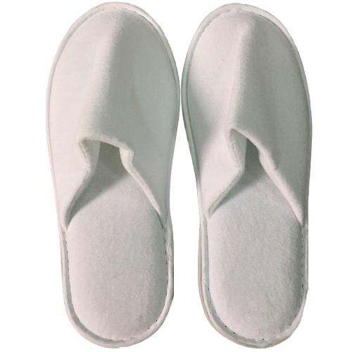 White Velour Slippers Closed Toe Pair