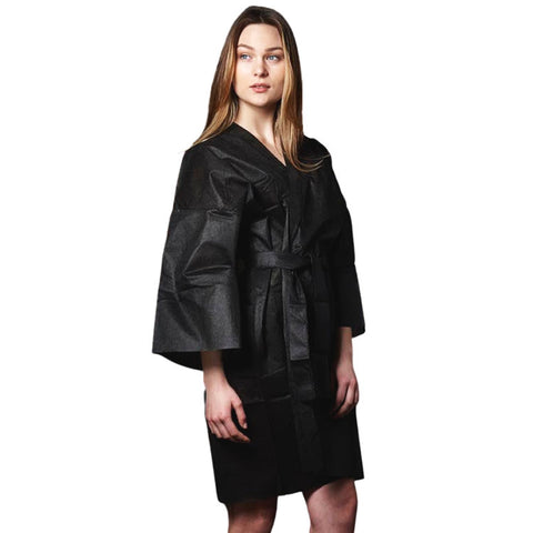 Black Disposable Woven Kimono Gown close with belt